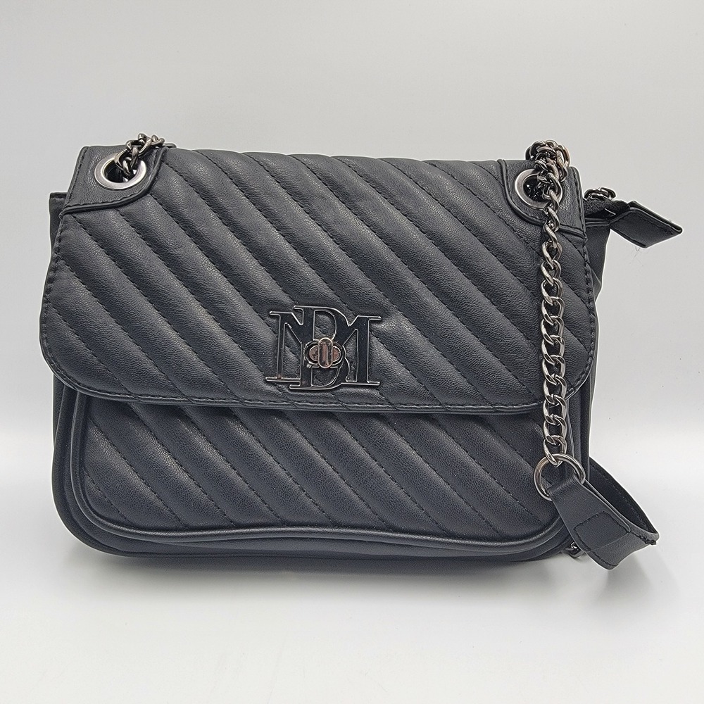 Badgley Mischka Crossbody‎ Purse Black Leather Quilted Shoulder Bag Purse Black